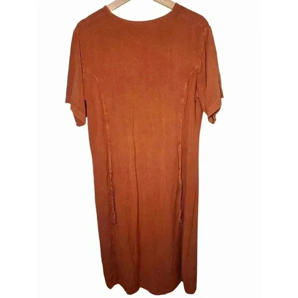 Vintage Boho Terracotta Maxi Dress with Crochet Accents and Floral Embroidered L - Picture 4 of 13